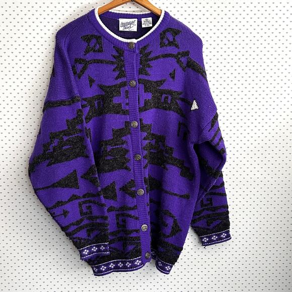 Vintage Midnight Blues Cardigan Sweater L Purple Black Button 80 90s Whimsy Goth - Picture 1 of 8